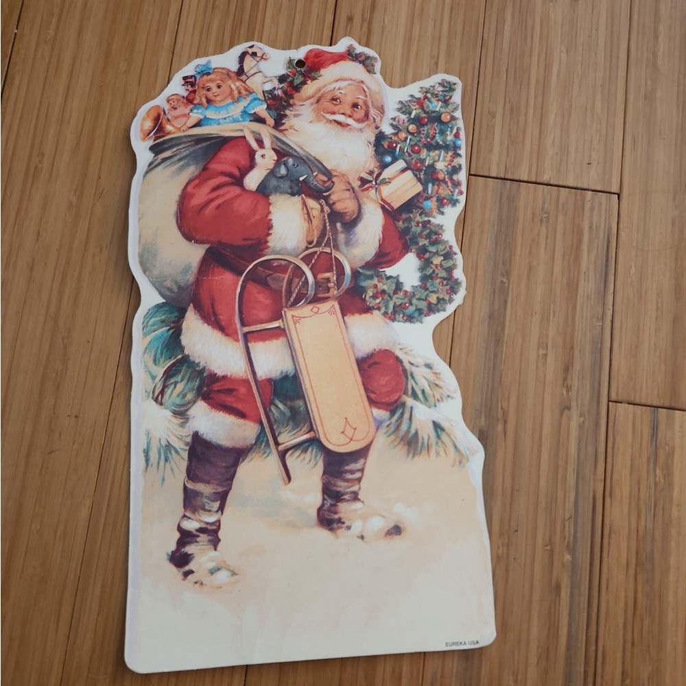 Eureka Christmas Diecut Santa Claus Toys Sled 2 Sided Wall Decoration NOS